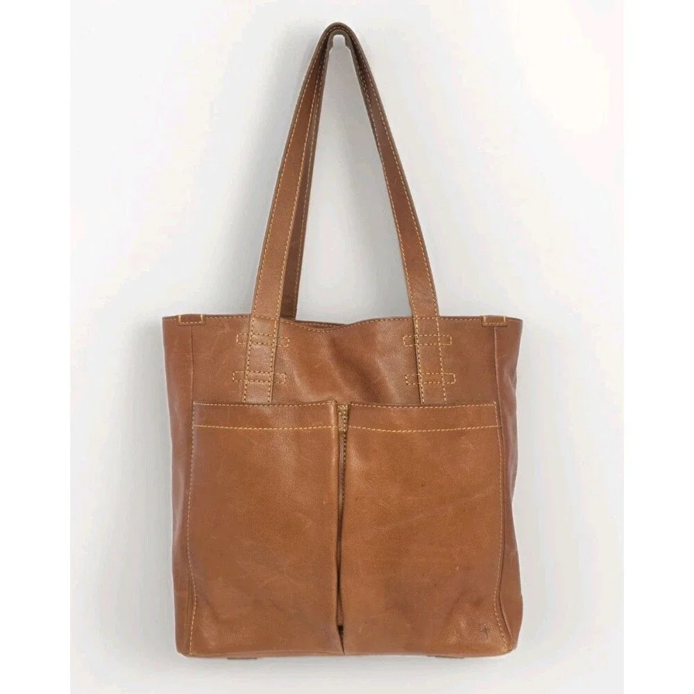 Frye Mindy Brown Leather Tote Bag XL with Pockets X6202 Casual Travel Bag